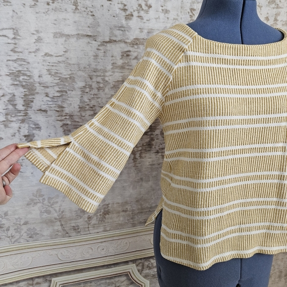 Anthropologie Postmark XS Striped Sweater Pullover Butter Yellow Square Neck - Picture 3 of 8
